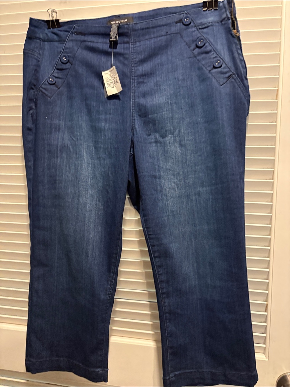 Ashley Stewart Dark Blue Cropped Jeans with Button Pocket Detail